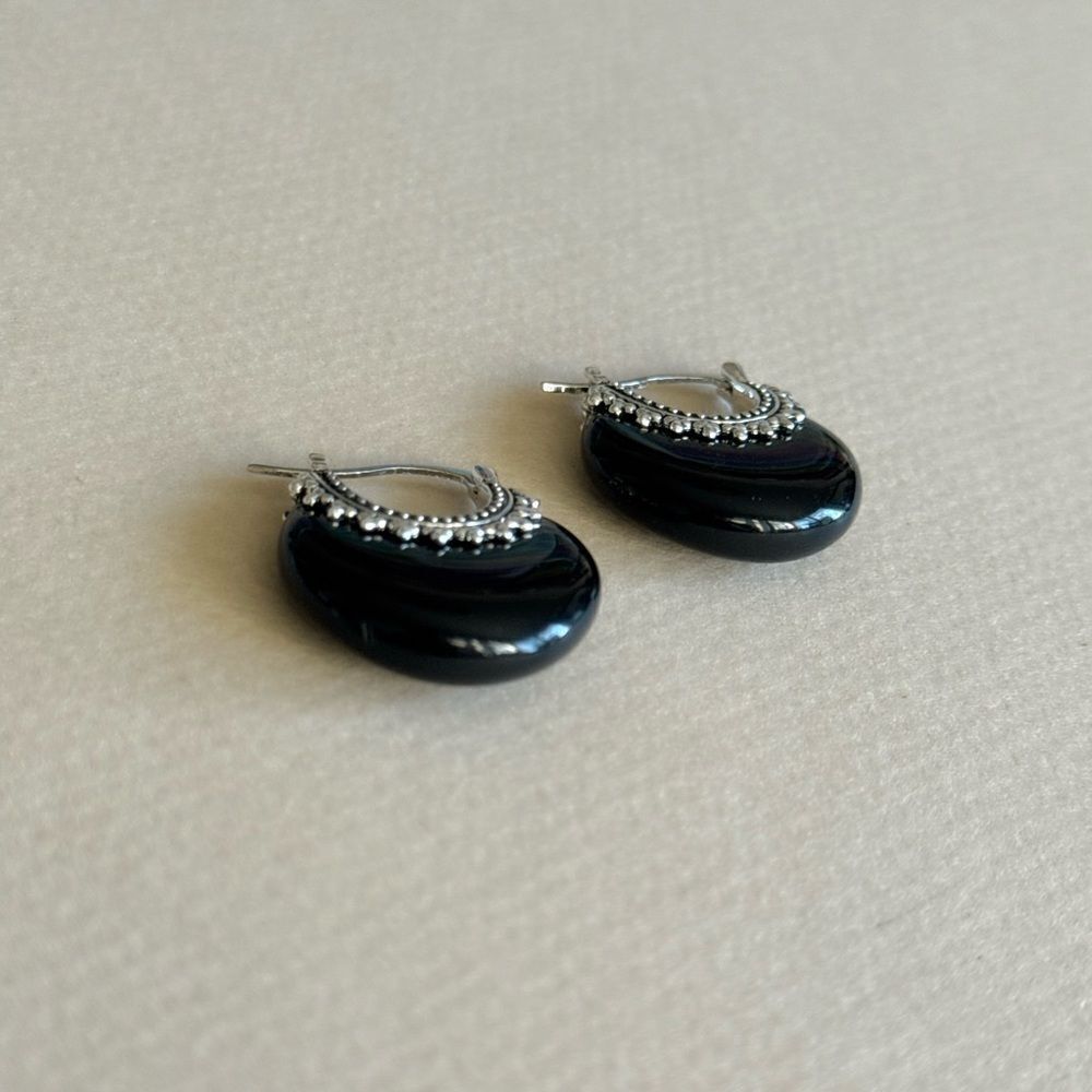 Black hoop Earrings N1648 - Picture 4 of 4